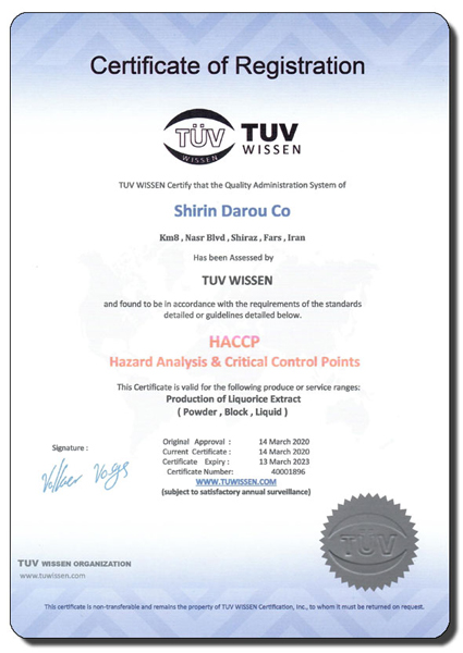 certificate-iran-licorice-iran-shirindarouco-HACCP
